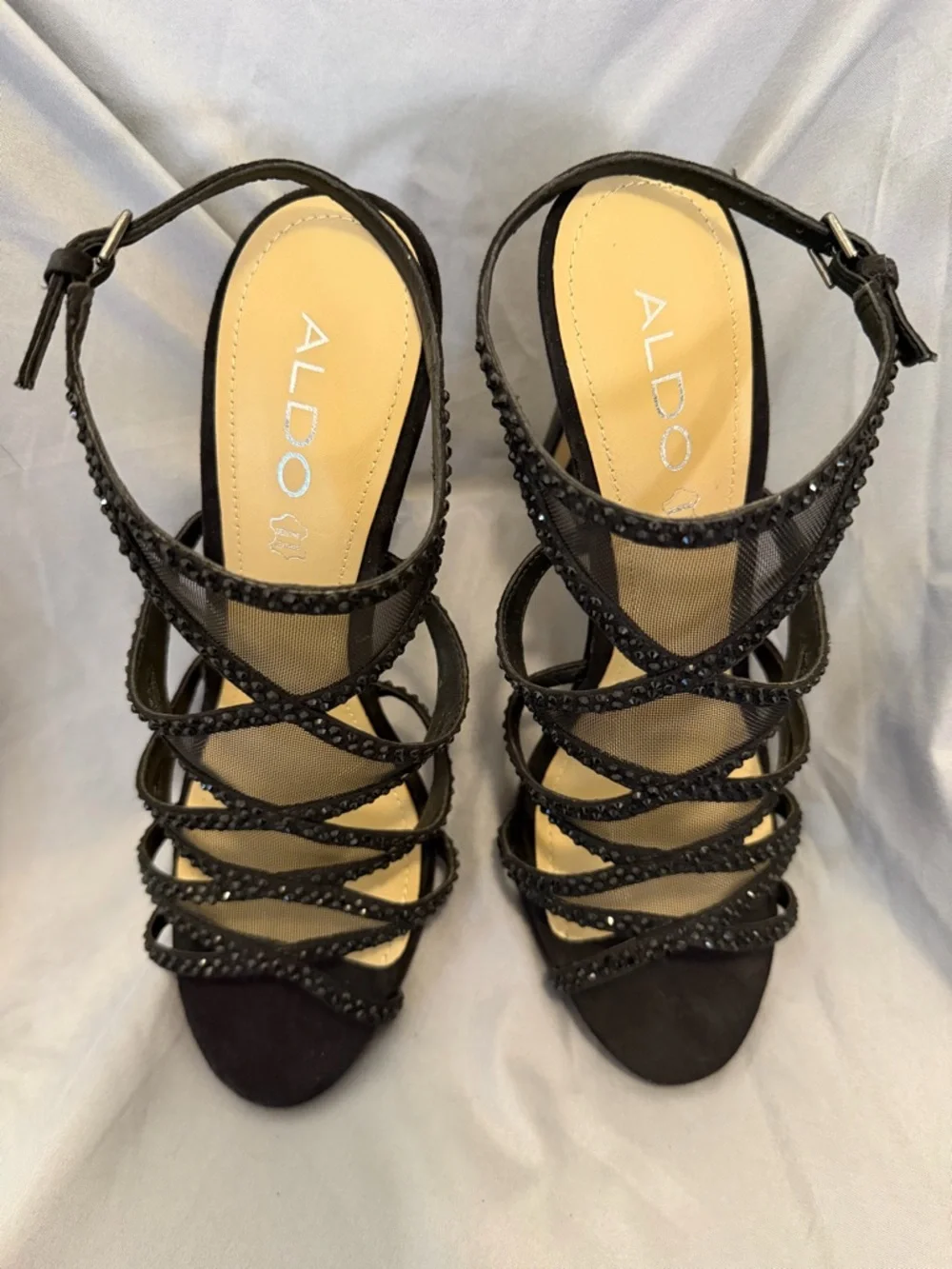 ALDO Black Rhinestone Strappy Stiletto Sandals – Size 9